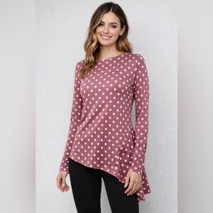 Electric Behavior Dusty Rose Polka Dot Long Sleeve Top size M‎